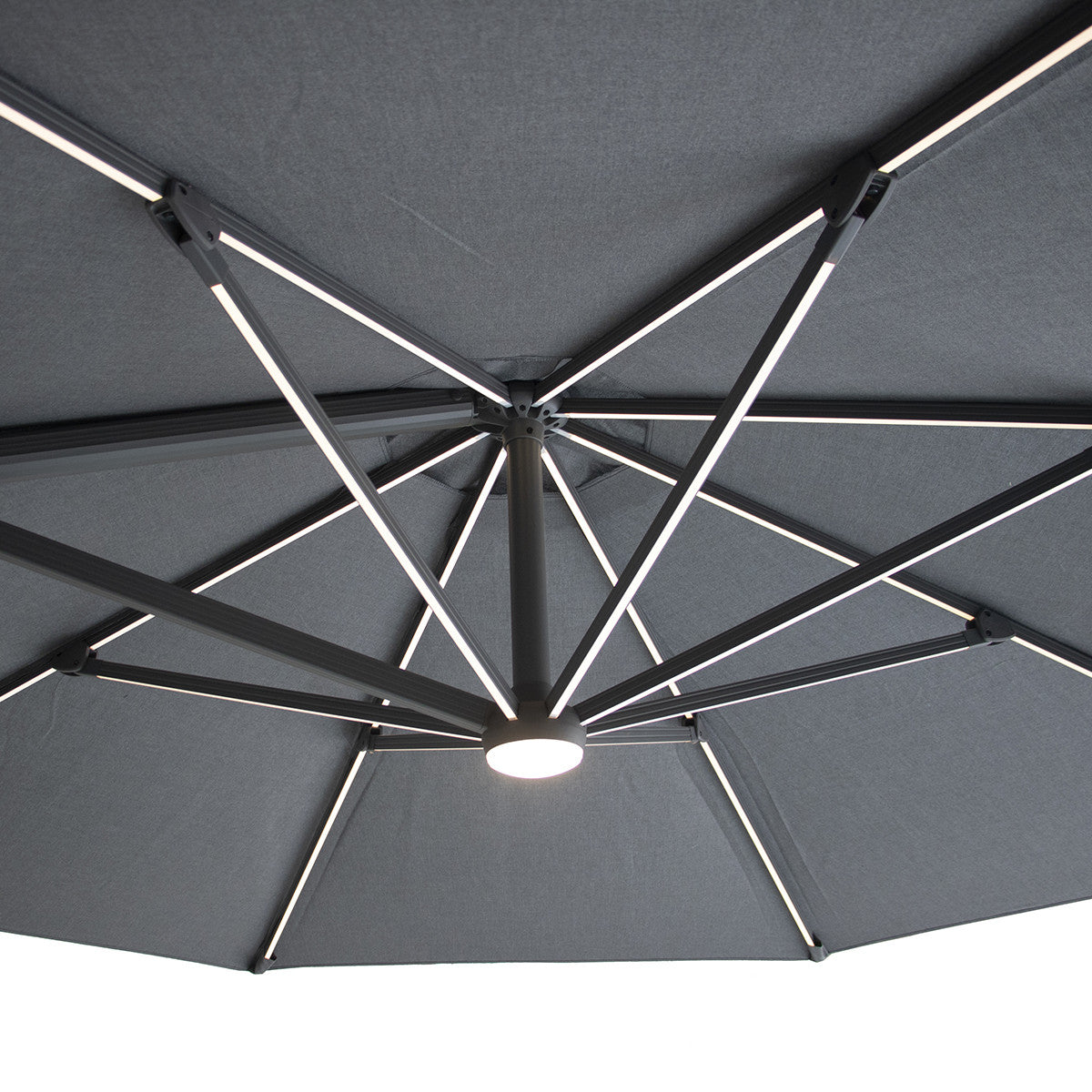 Aramis LED 3.5m Round Rotating Cantilever Parasol with Base - Charcoal Grey