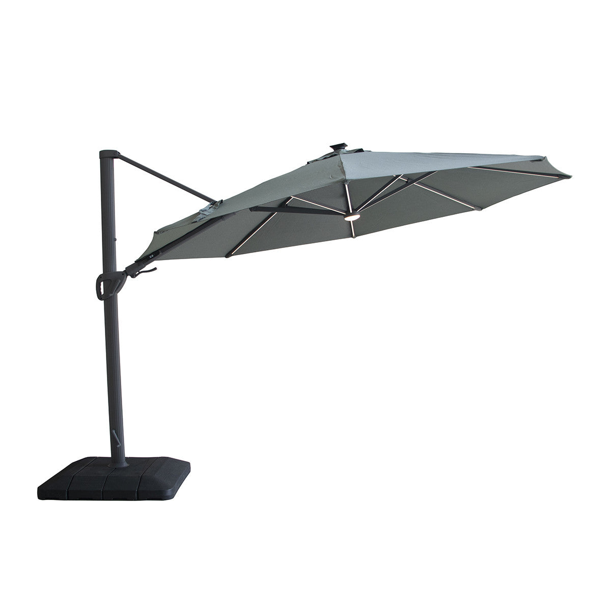 Aramis LED 3.5m Round Rotating Cantilever Parasol with Base - Oil Green