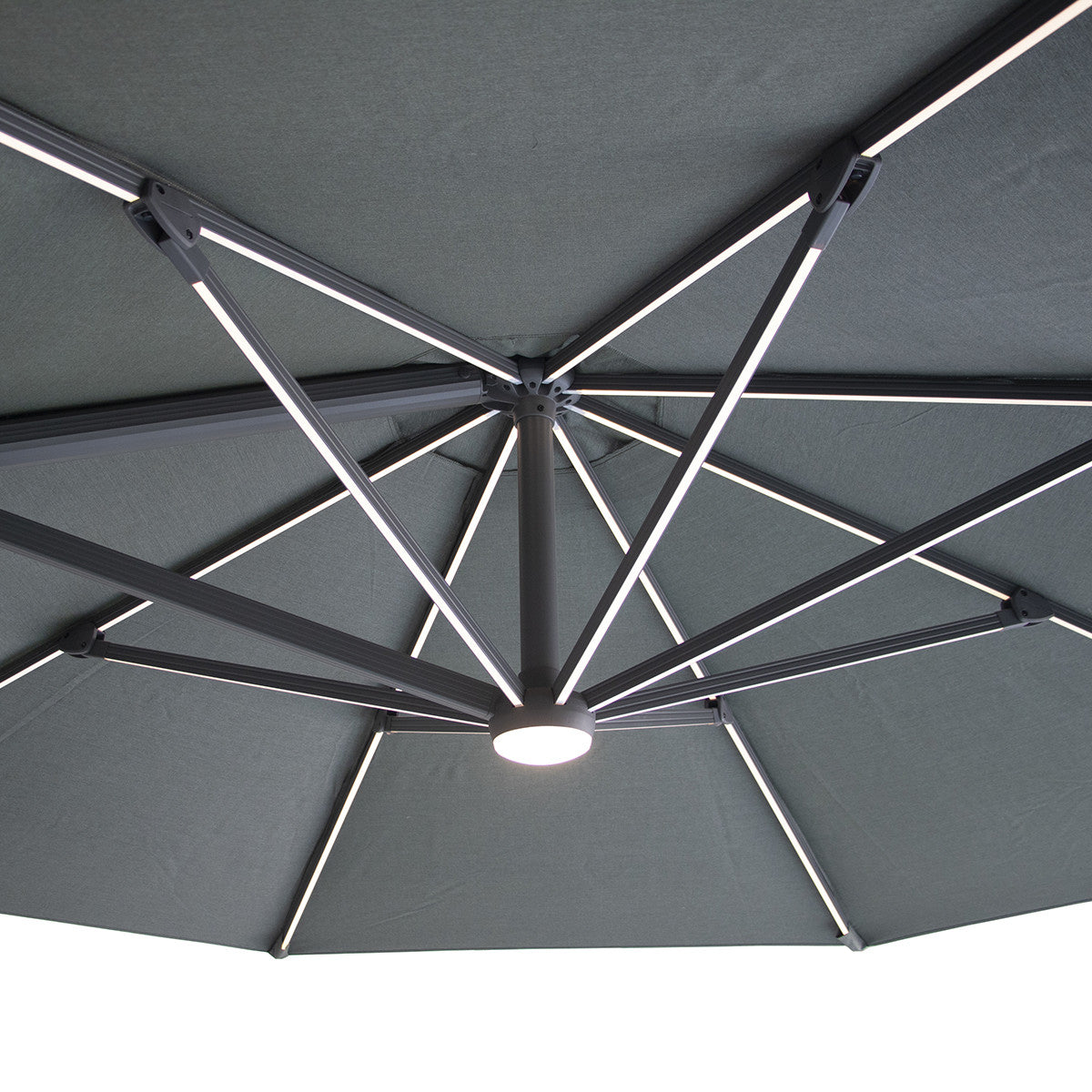 Aramis LED 3.5m Round Rotating Cantilever Parasol with Base - Oil Green