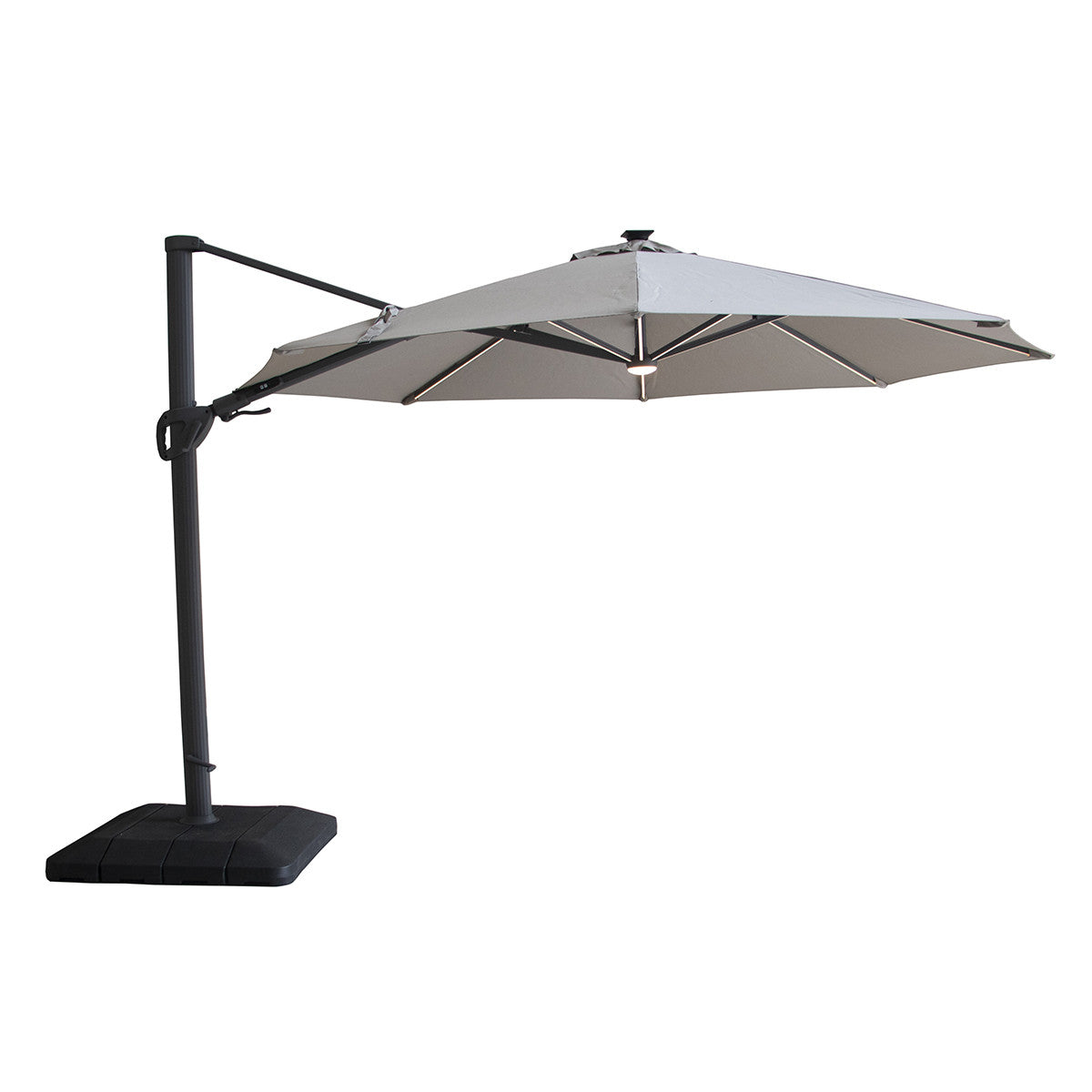 Aramis LED 3.5m Round Rotating Cantilever Parasol with Base - White Pepper Beige