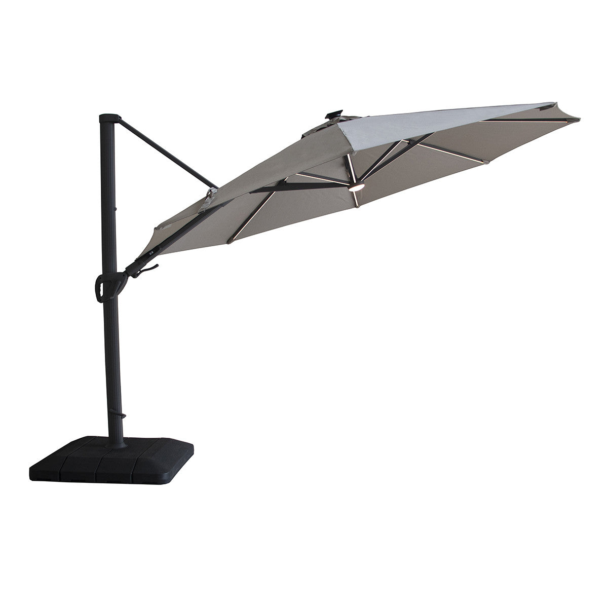 Aramis LED 3.5m Round Rotating Cantilever Parasol with Base - White Pepper Beige
