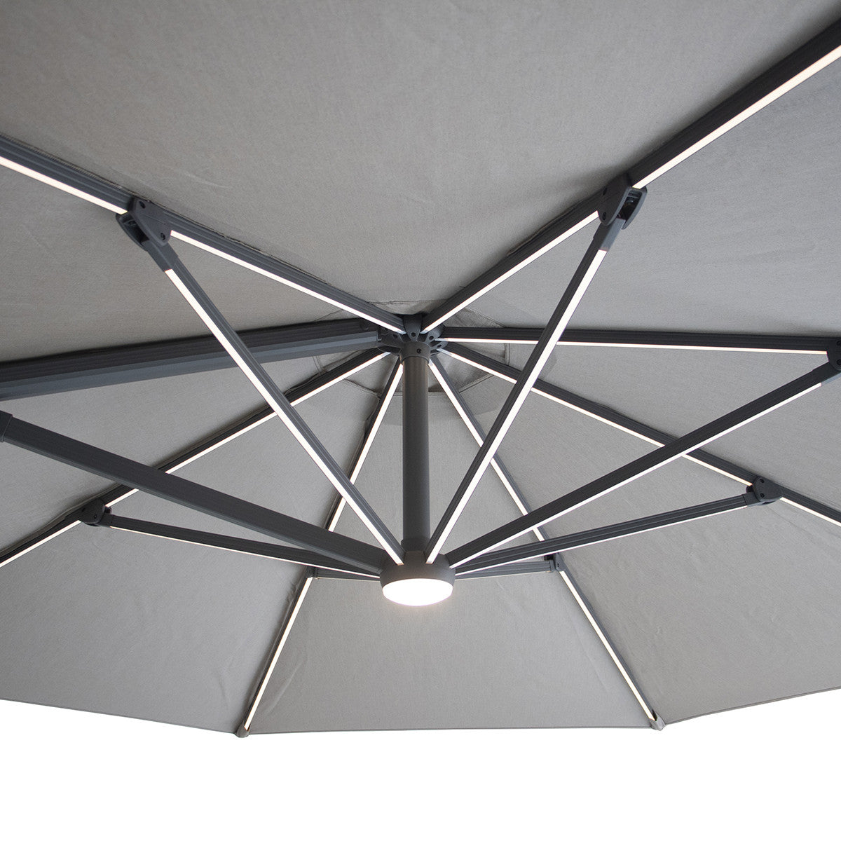 Aramis LED 3.5m Round Rotating Cantilever Parasol with Base - White Pepper Beige