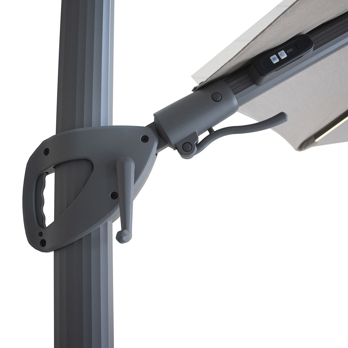 Aramis LED 3.5m Round Rotating Cantilever Parasol with Base - White Pepper Beige