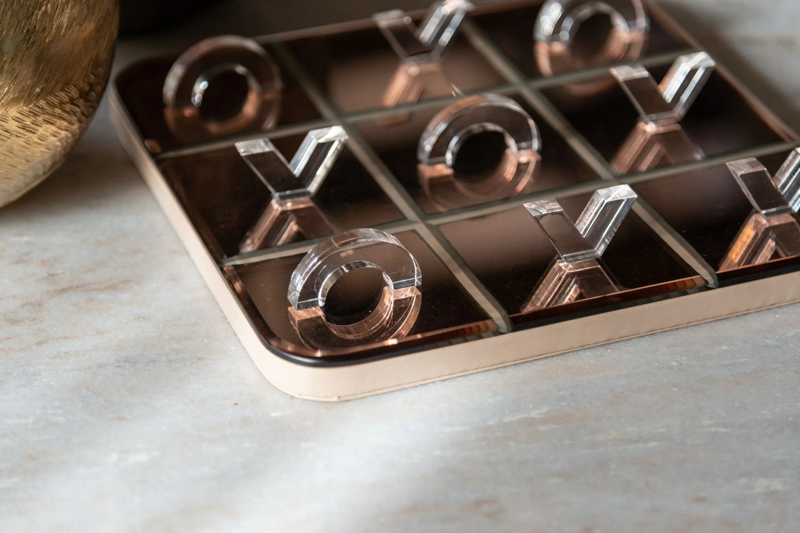 Richmond Interiors Caylin Gold & Tinted Mirrored Glass Tic Tac Toe Board