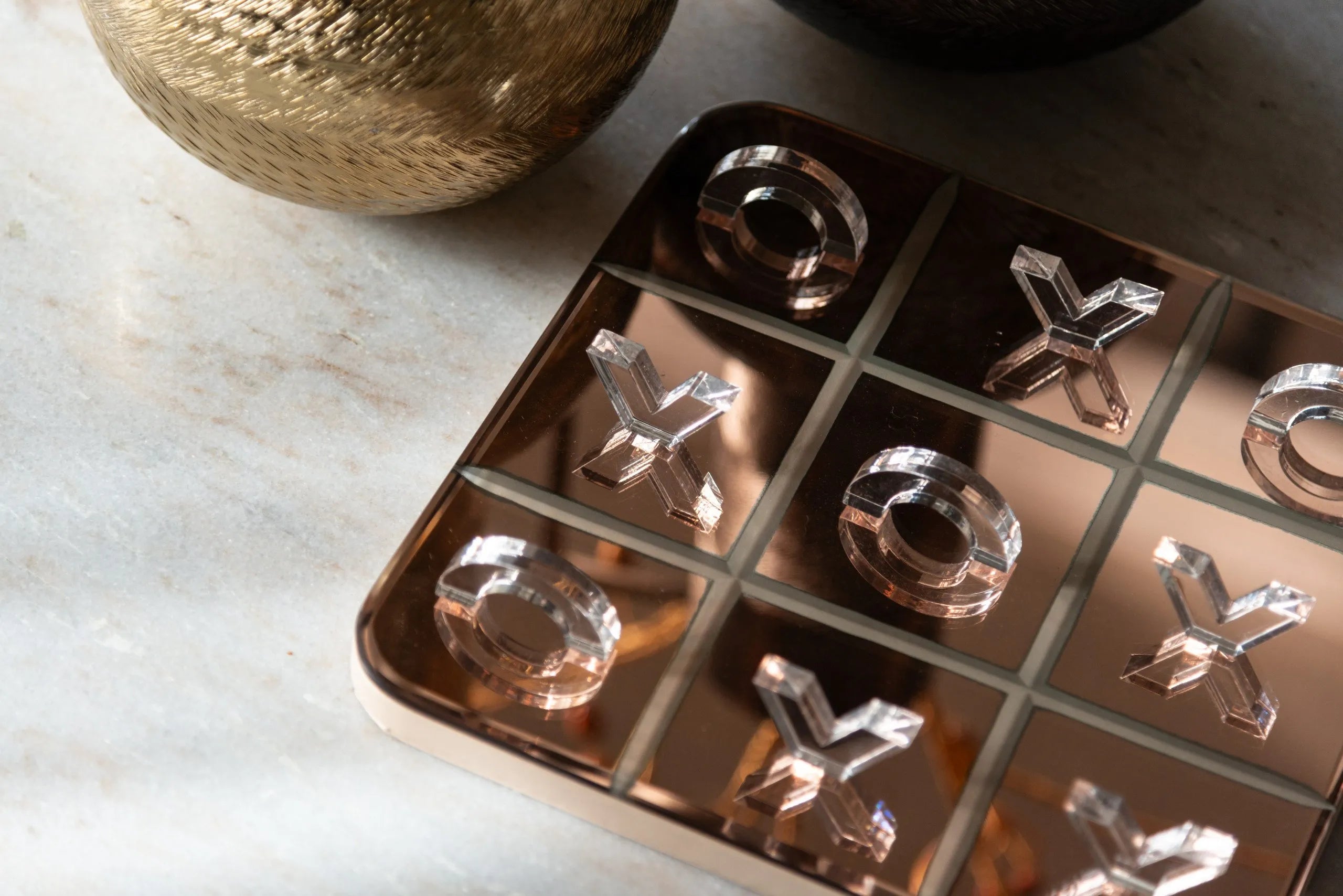 Richmond Interiors Caylin Gold & Tinted Mirrored Glass Tic Tac Toe Board