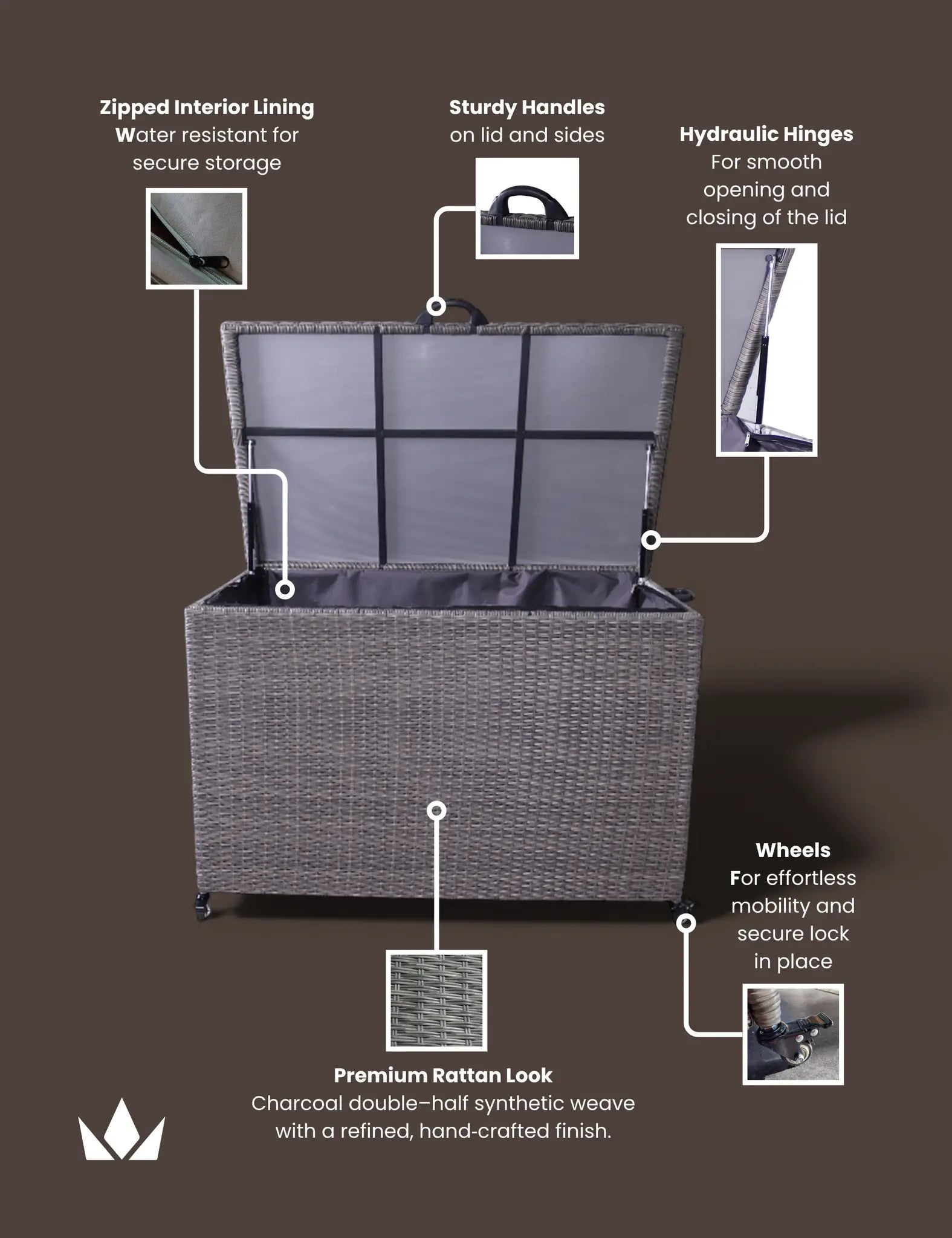 Charcoal Weave 510L Cushion Storage Box Black