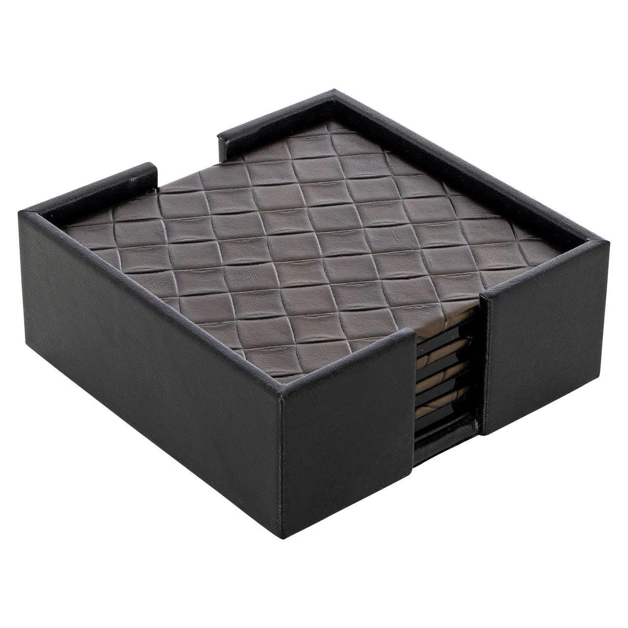 Set of 4 Richmond Interiors Yora Brown Leather Square Coasters - CLEARANCE