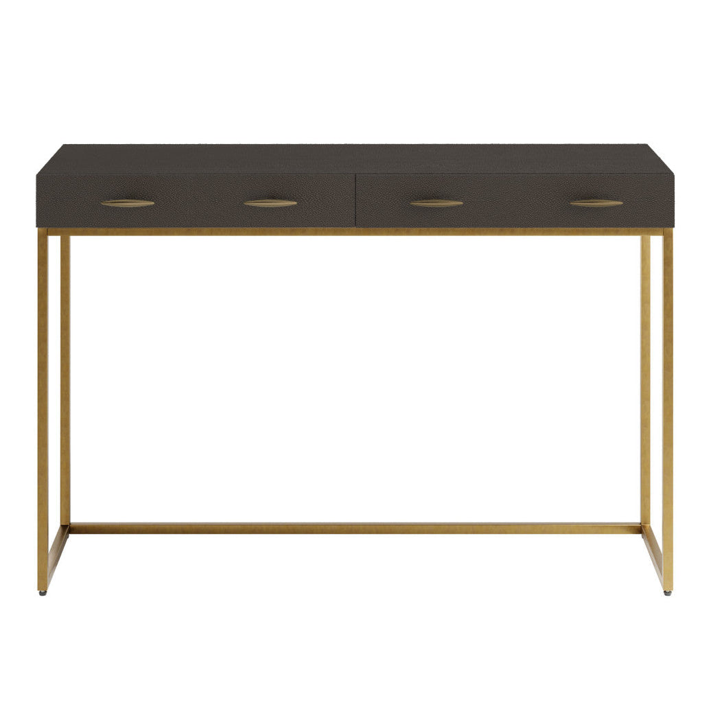 DI Designs Hampton Antique Brass & Brown Faux Shagreen Console Table