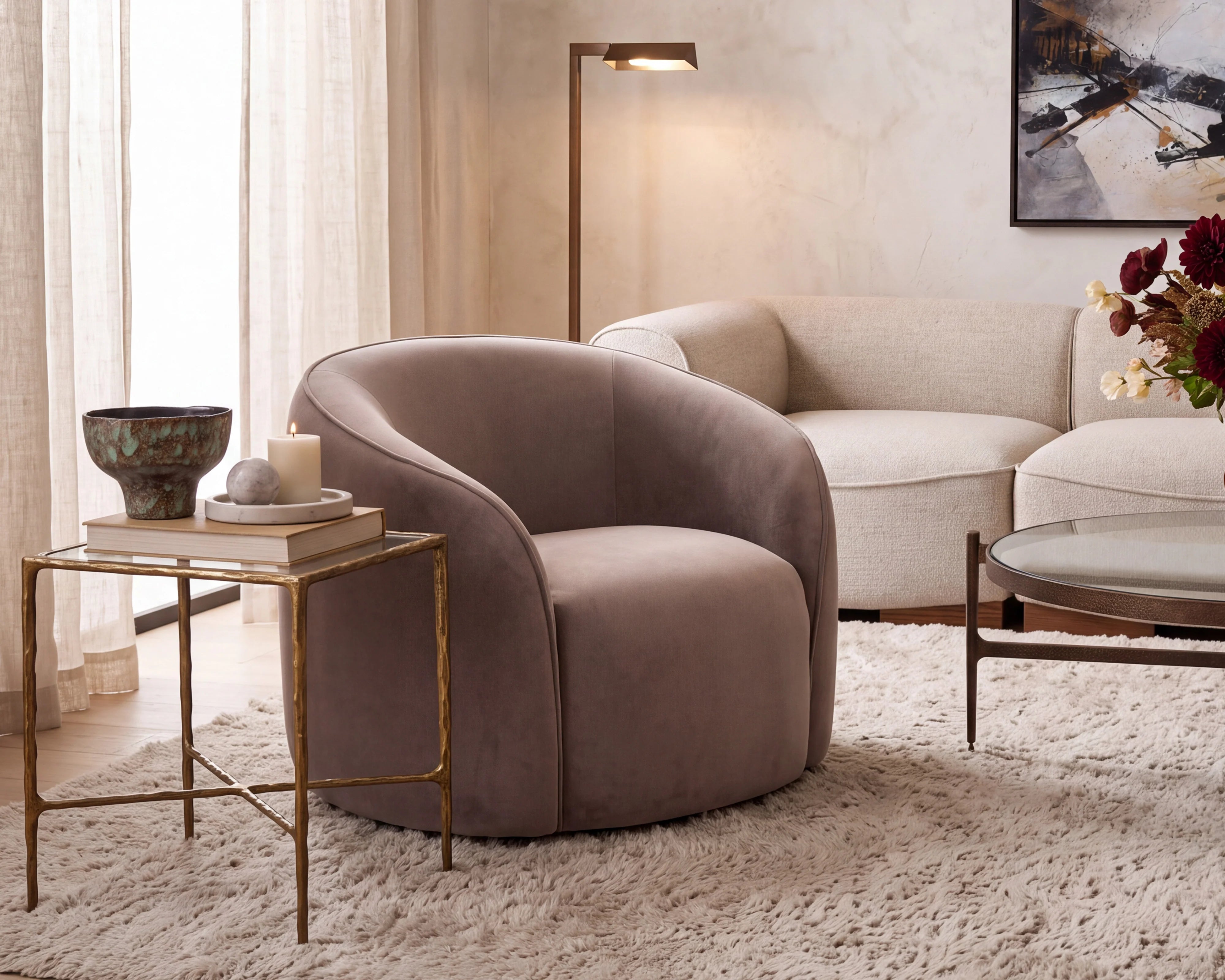 Polta Melbourne Mink Velvet Armchair
