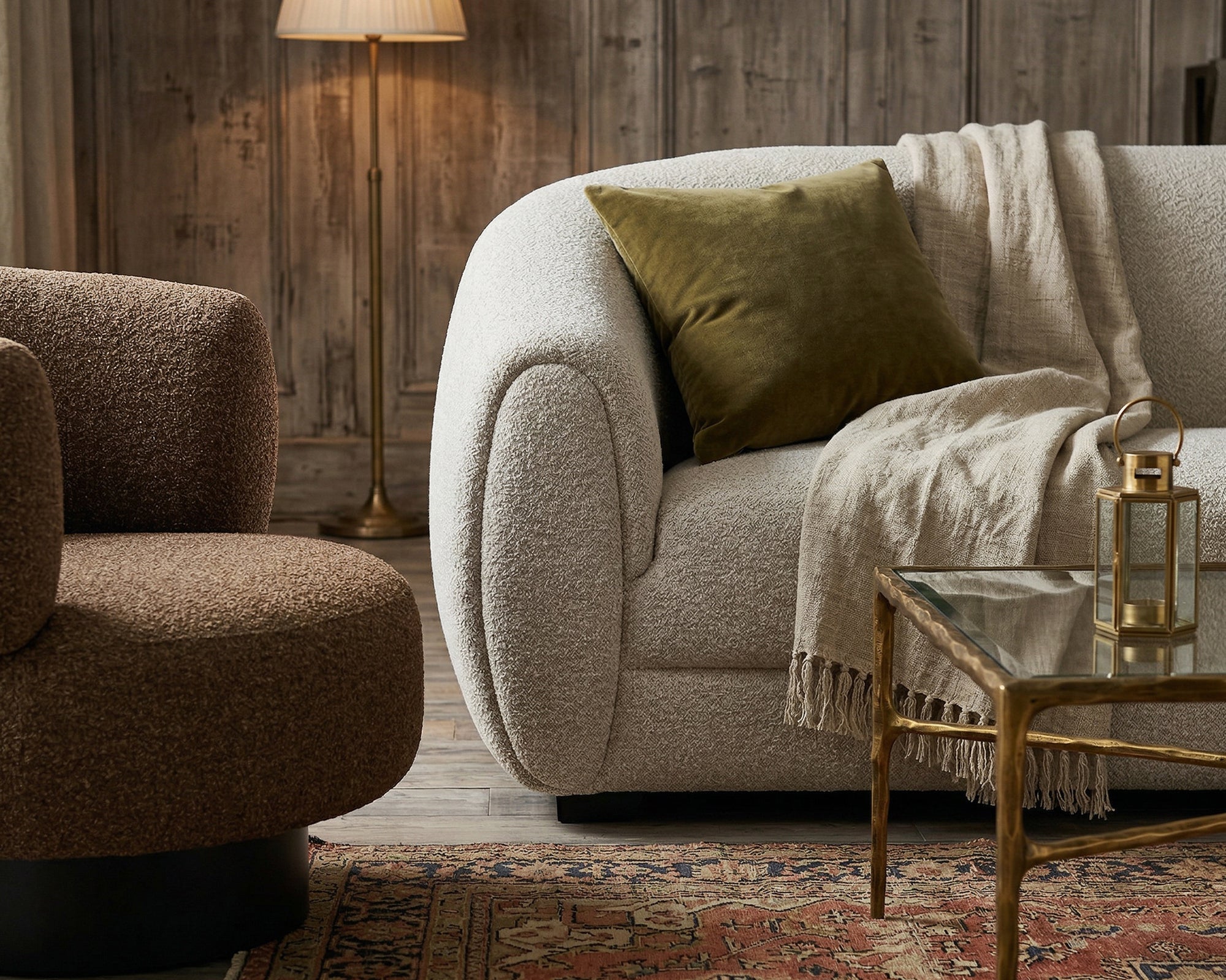 Voltaire Sofa - Capella Sand - Dark Brown Solid Wood