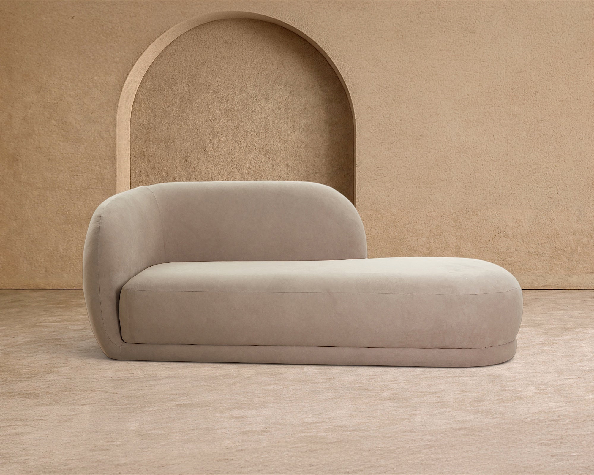 Curva Hopper Taupe Velvet Chaise Sofa Crib 5