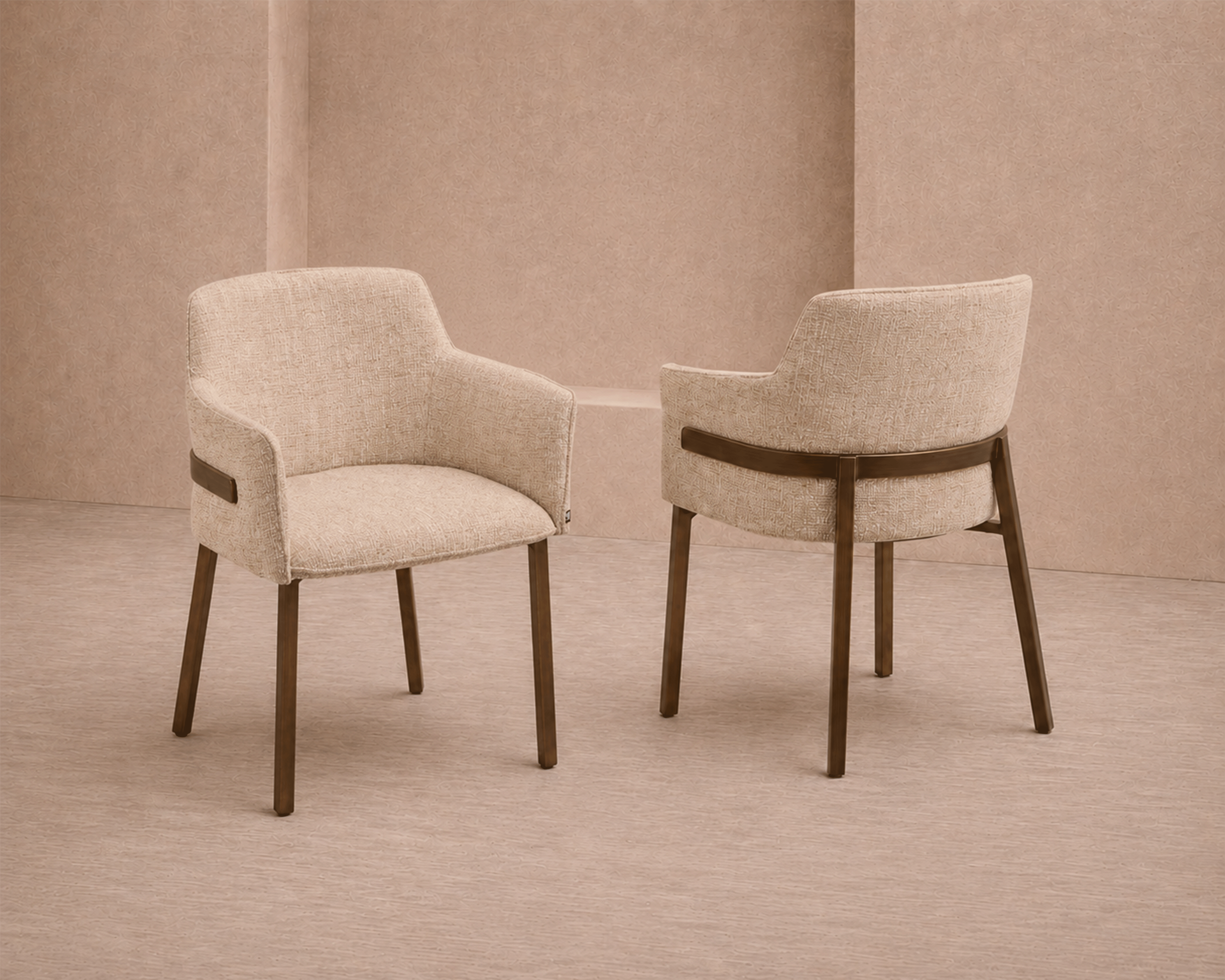 Tessa Dining Chair set of 2 -  Field Beige Fabric & Hairline Antique Brass