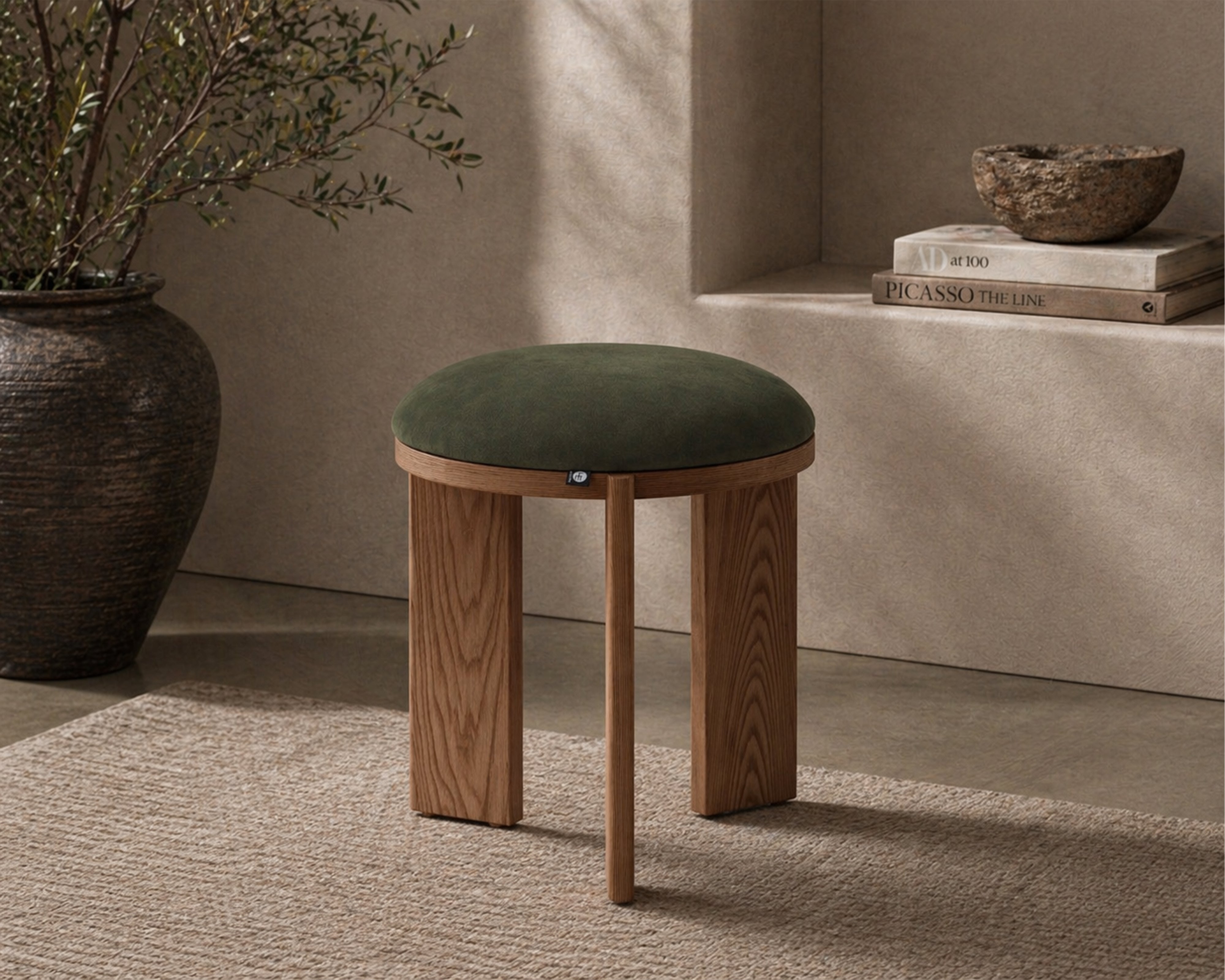 Lia Hopper Moss & Brushed Brown Footstool