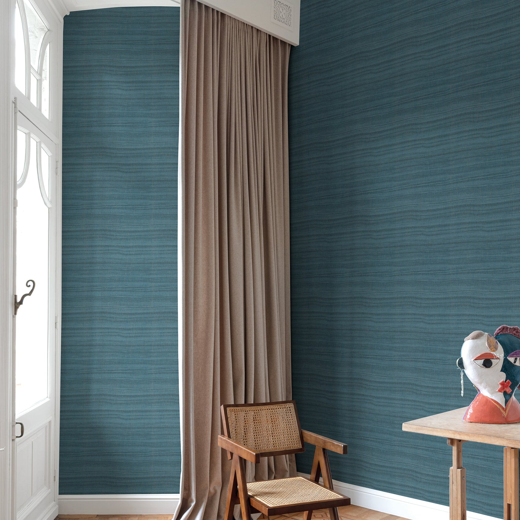 Grandeco Cumaru Zebrano Blue Wallpaper Roll 10m x 53cm