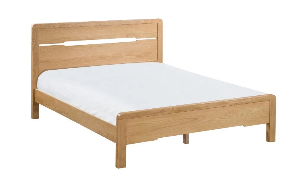 Curve Natural Oak Wood King Bed