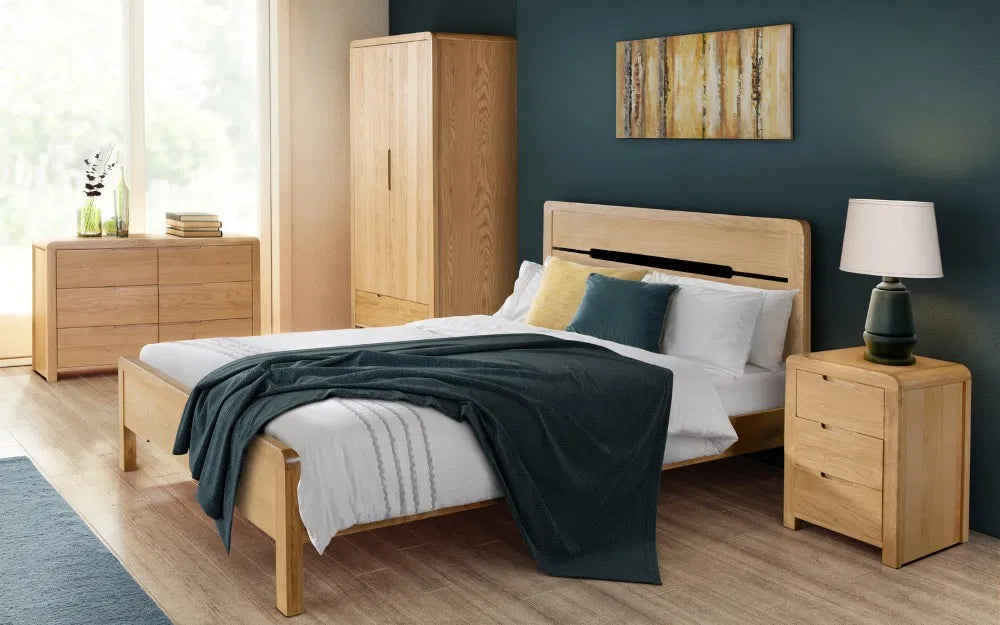 Curve Natural Oak Wood King Bed