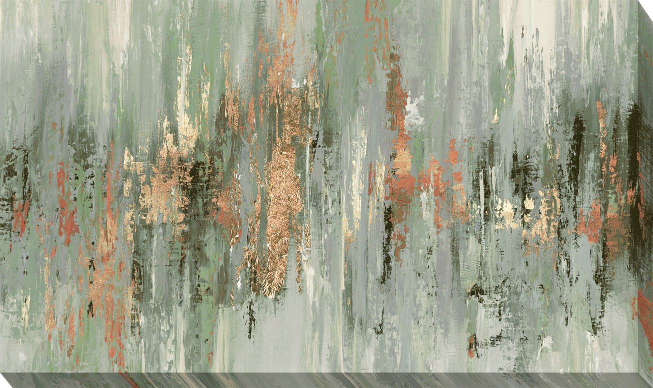 Dripping Green & Gold - Canvas Wall Art - 54.5x92cm