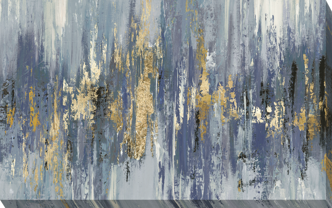 Dripping Indigo & Gold - Canvas Wall Art - 54.5x92cm