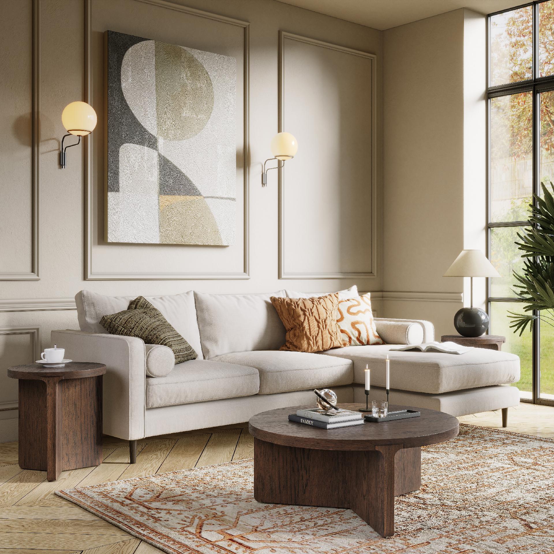 Dakota Brown Oak Wood Round Coffee Table - Small