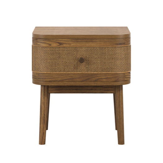 Callie Smoked Wood & Natural Rattan Bedside Table