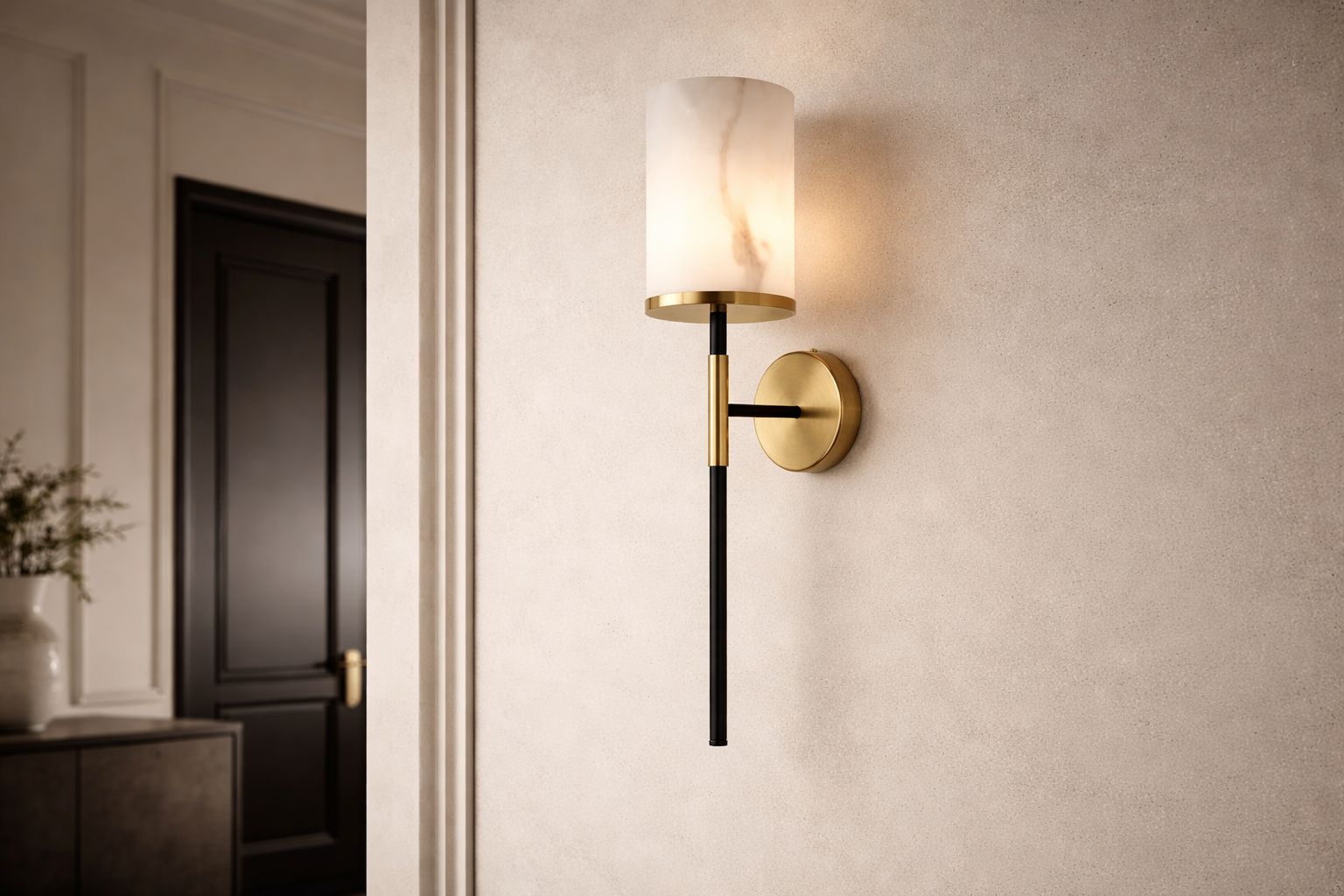 Callum Wall Light - Alabaster Effect & Brass