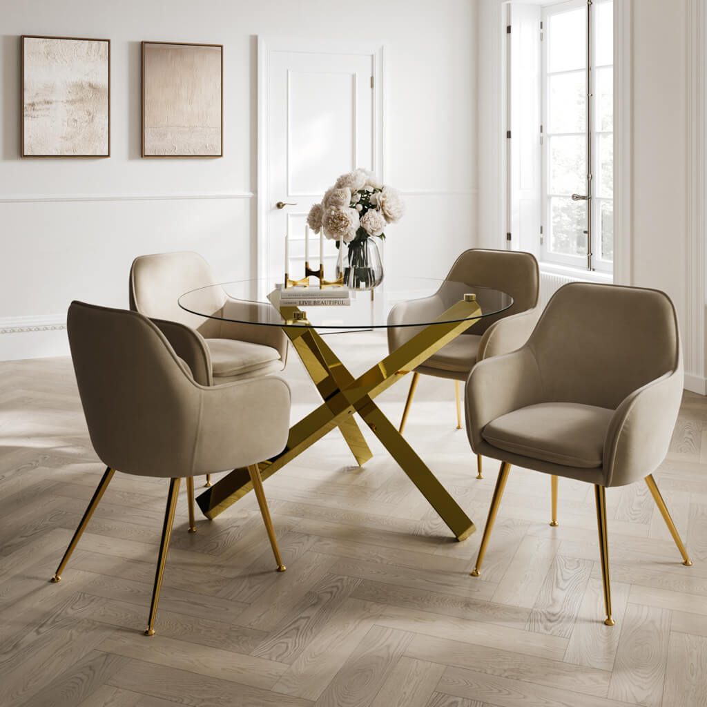 Capri Clear Glass & Gold Round Dining Table | 4 Seater