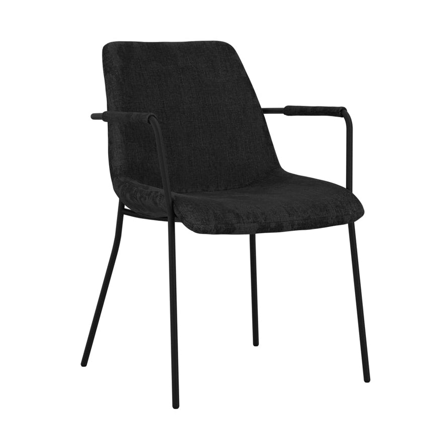 Set of 2 Carlo Black Textured Velvet Arms Dining Chair