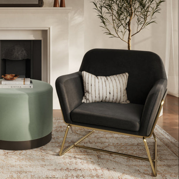 Charles Black Velvet & Brushed Gold Armchair