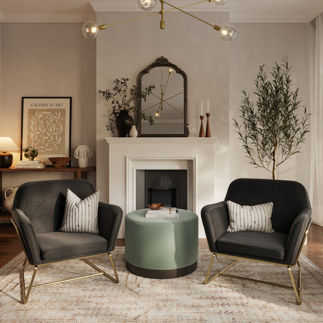 Charles Black Velvet & Brushed Gold Armchair