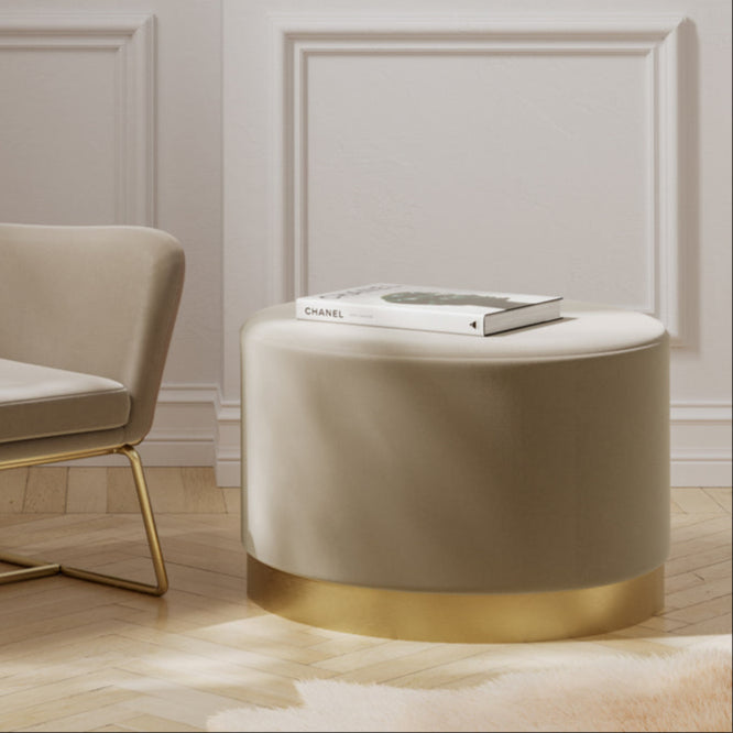 Lara Beige Velvet & Brushed Gold Pouffe | Large