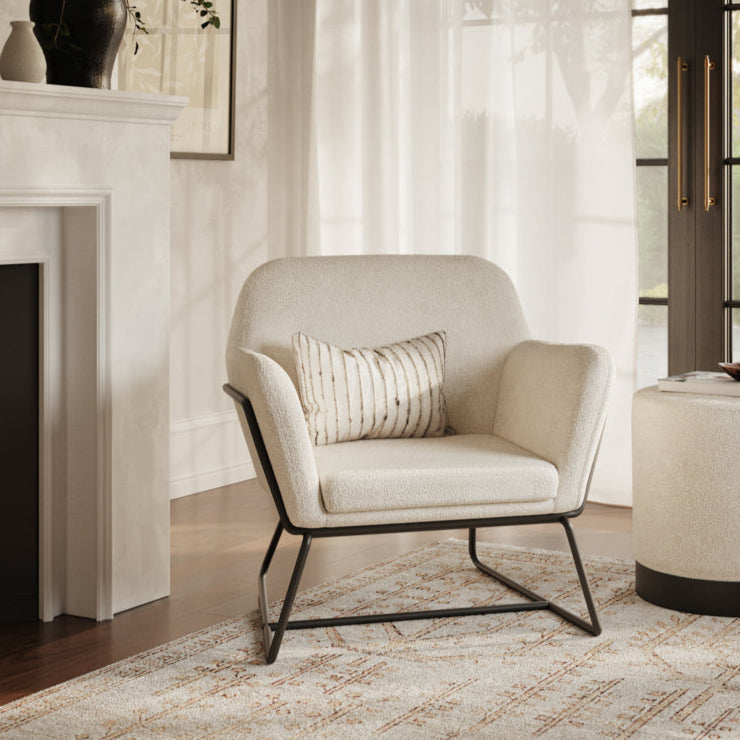 Charles Ivory Boucle & Matte Black Armchair