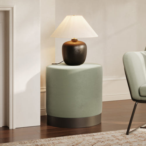 Lara Sage Green Velvet & Matte Black Pouffe | Small