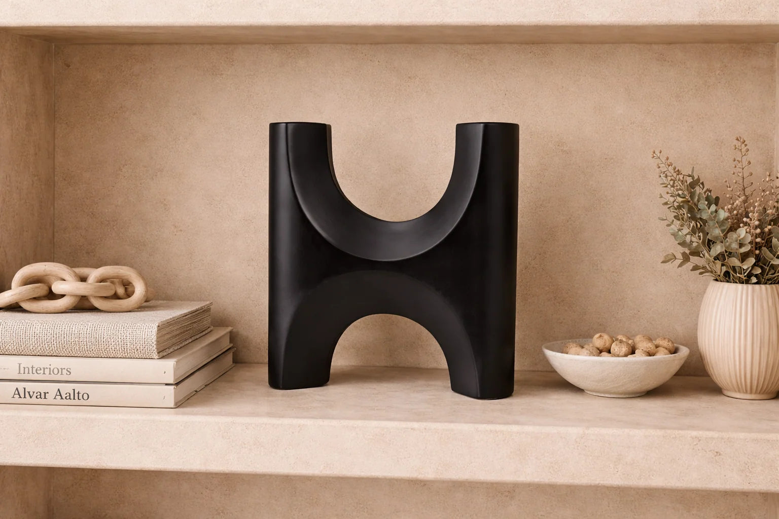 Savier Large Black Ceramic Twin Vase