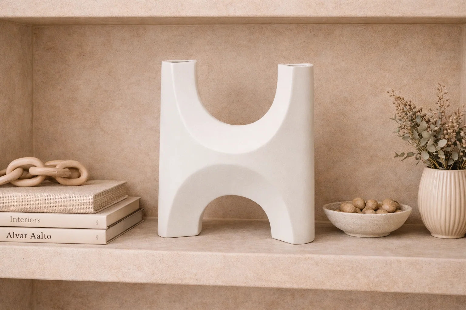 Savier Large White Ceramic Twin Vase