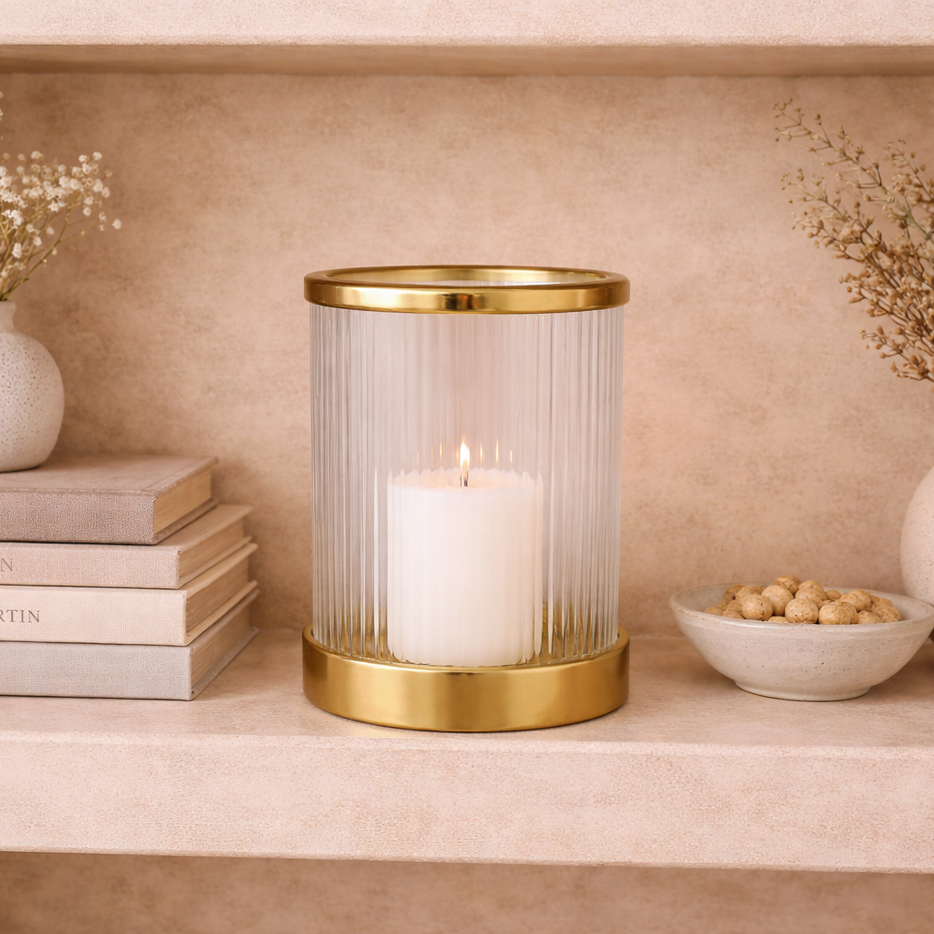 Hurricane Glass & Gold Candle Holder