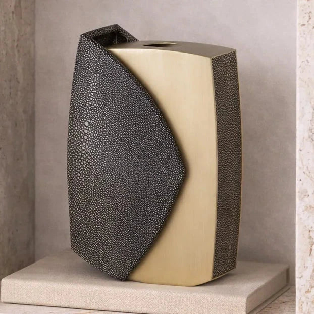 Raymond Grey Faux Shagreen & Brushed Brass Vase