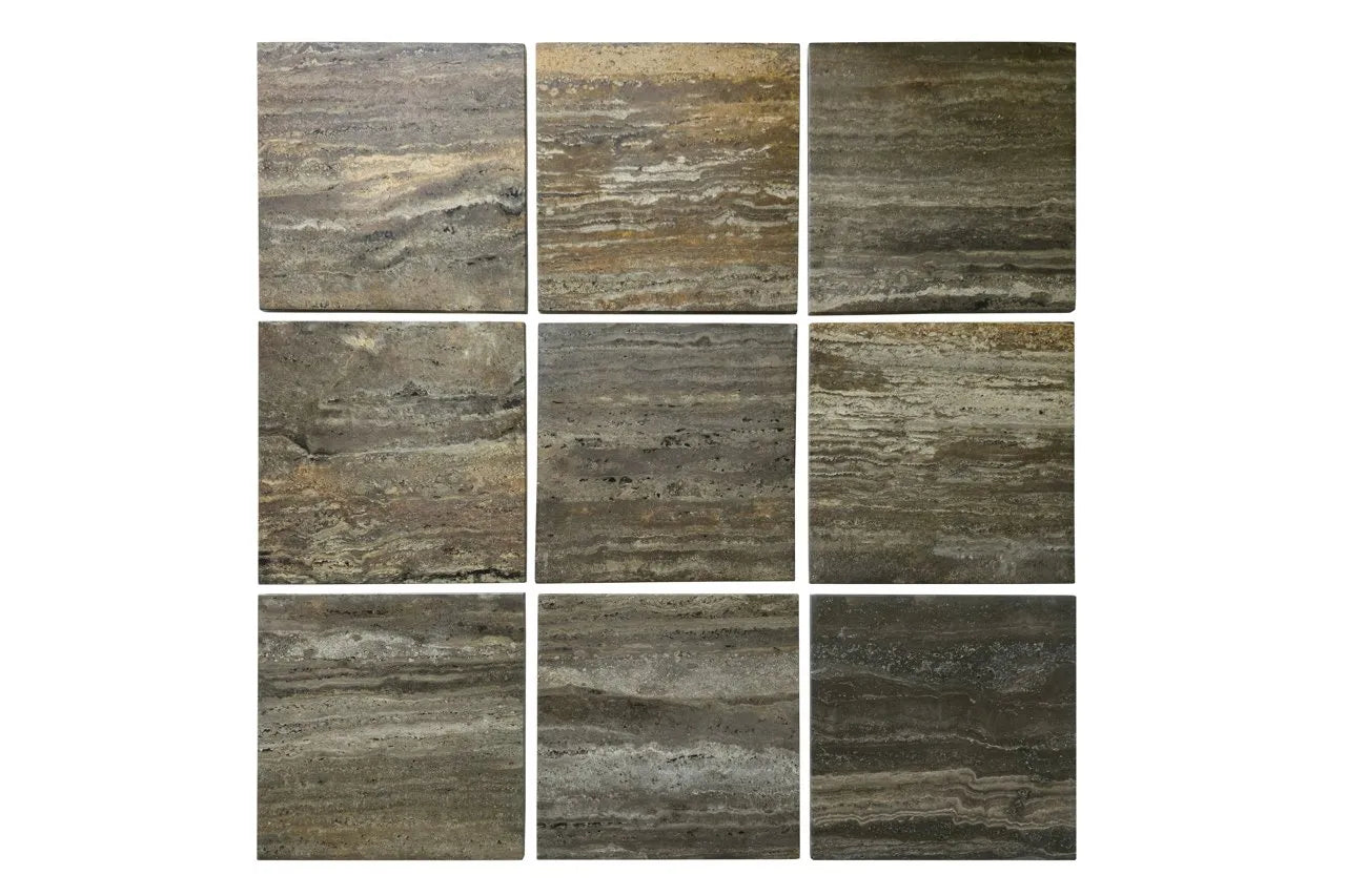 Richmond Interiors Russo Ash Brown Wood & Travertine Console Table