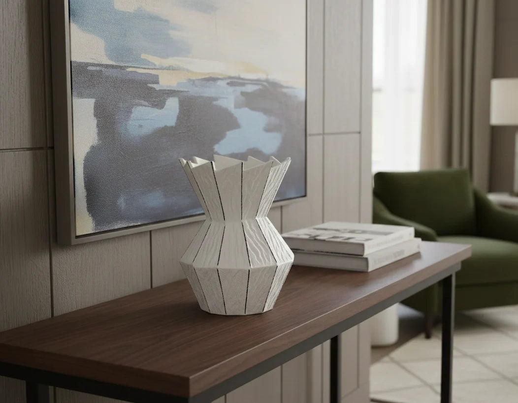 Cresta White Glazed Ceramic Sculptural Vase