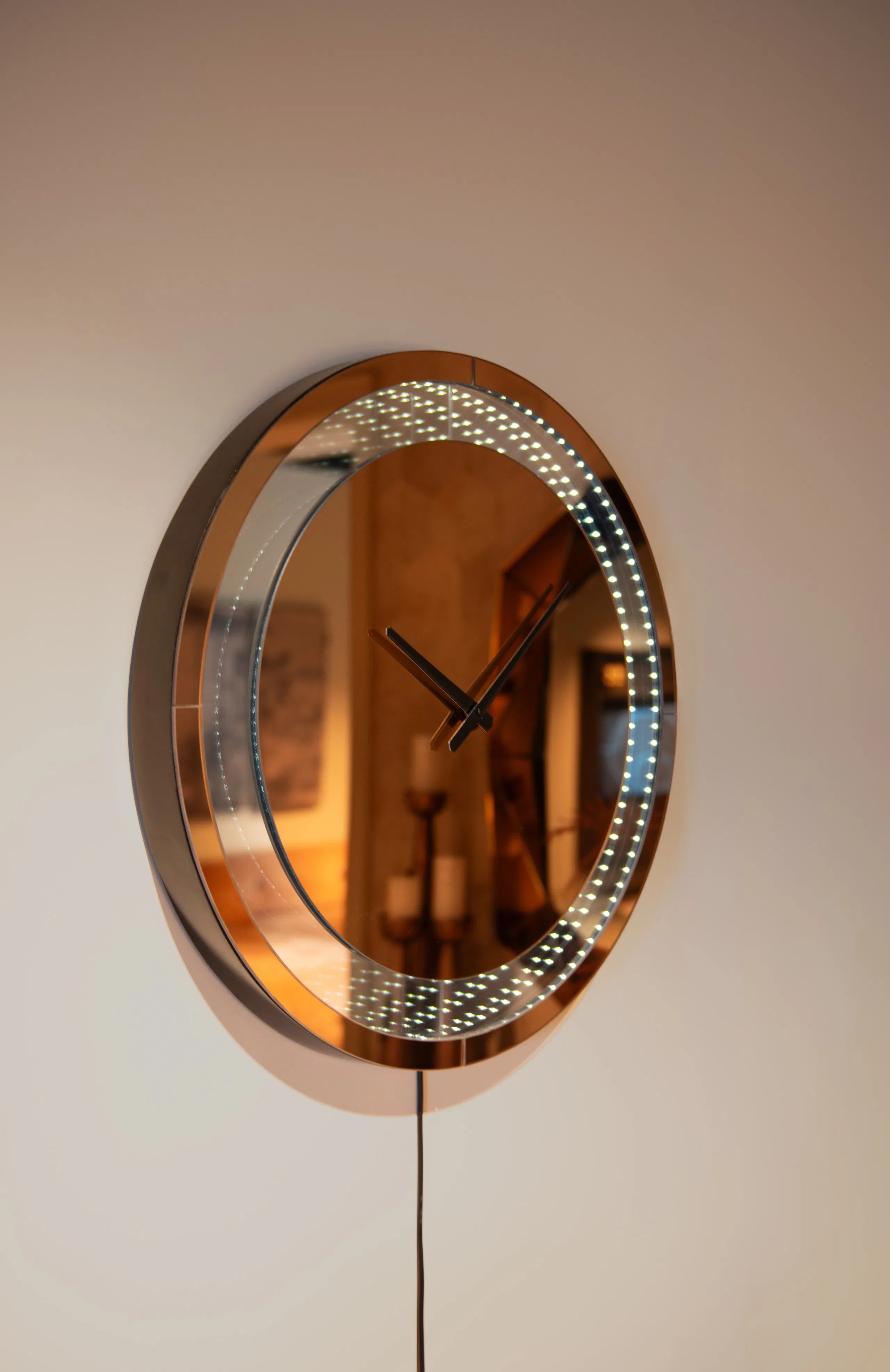 Richmond Interiors Julia Brown LED Clock Mirrored Glass Wall Light