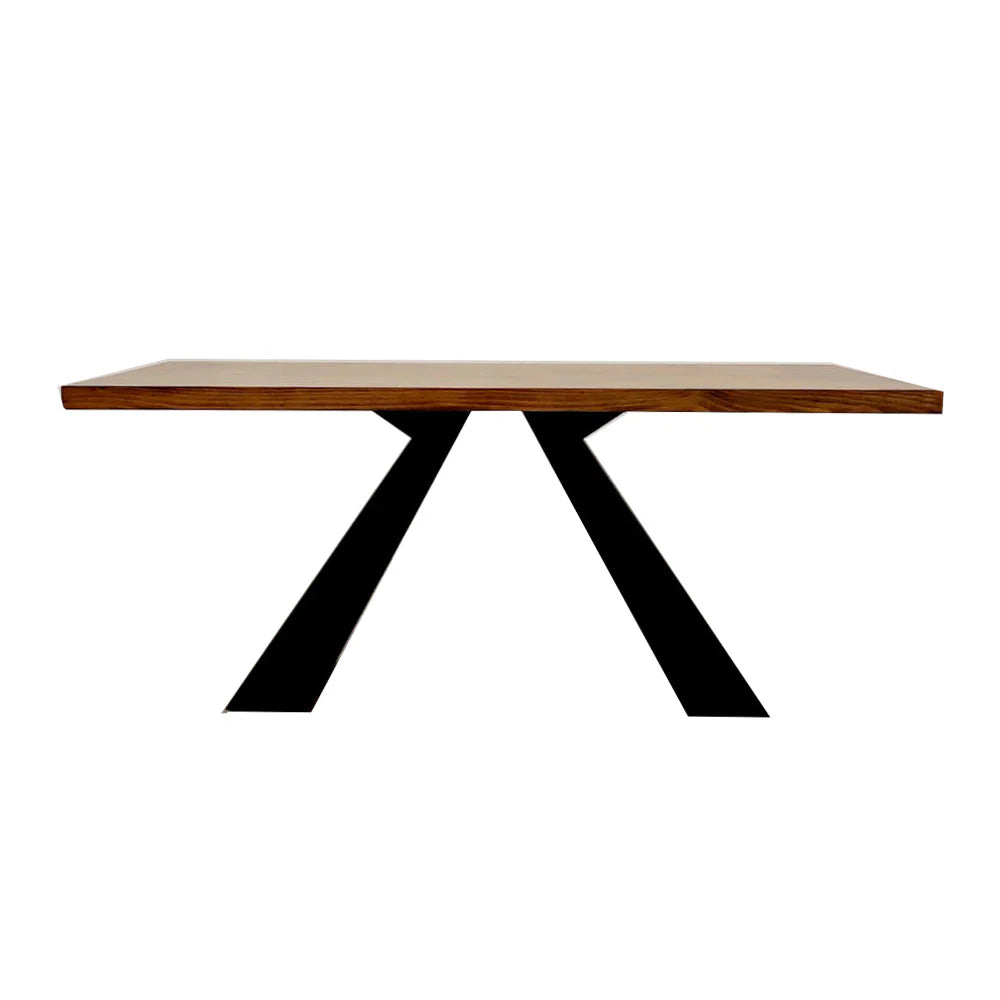 Gibson Natural Solid Wood & Matte Black Dining Table | 6 Seater