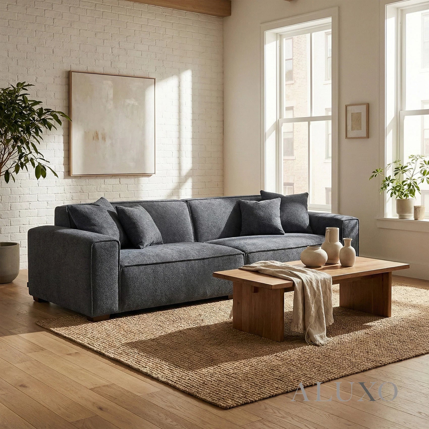 Aluxo Crawford Charcoal Grey Boucle Sofa | 4 Seater