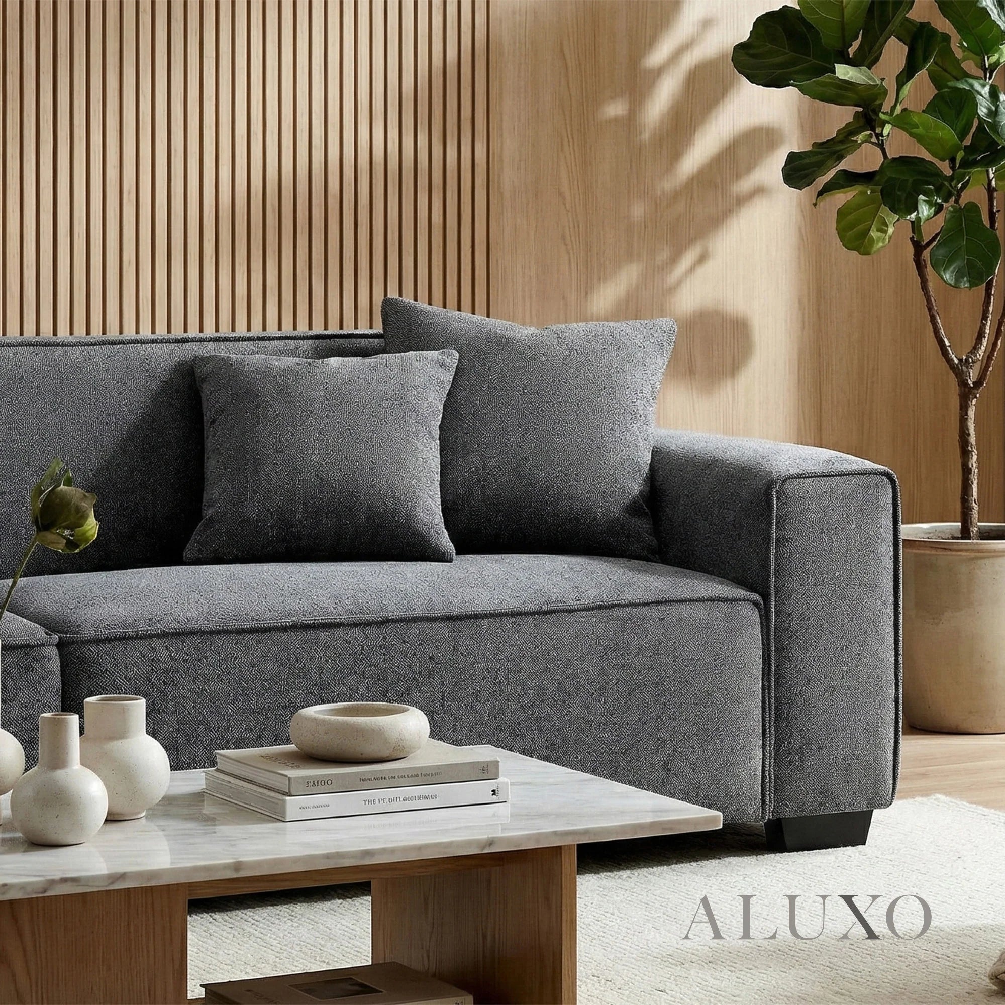 Aluxo Crawford Charcoal Grey Boucle Sofa | 4 Seater
