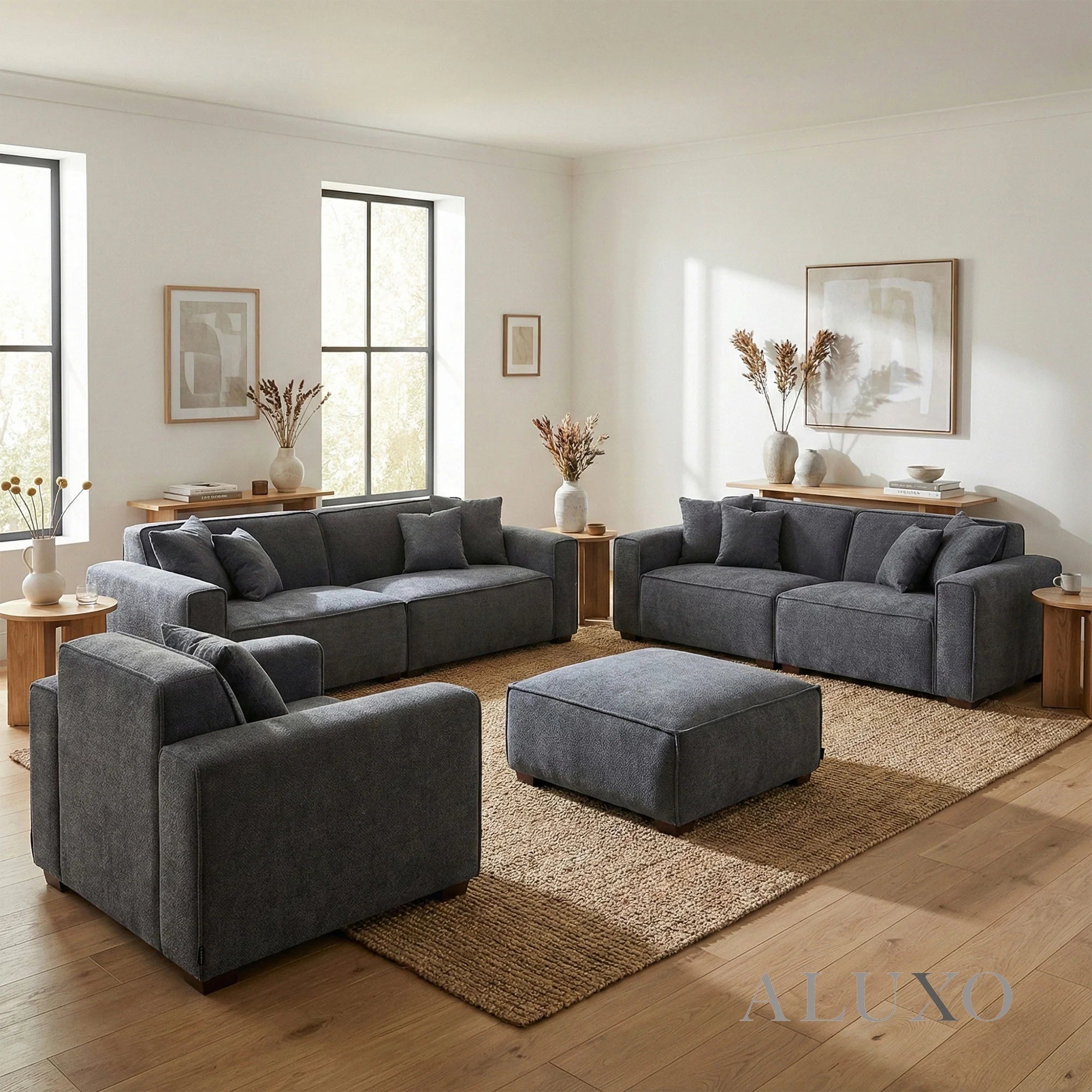 Aluxo Crawford Charcoal Grey Boucle Sofa | 4 Seater