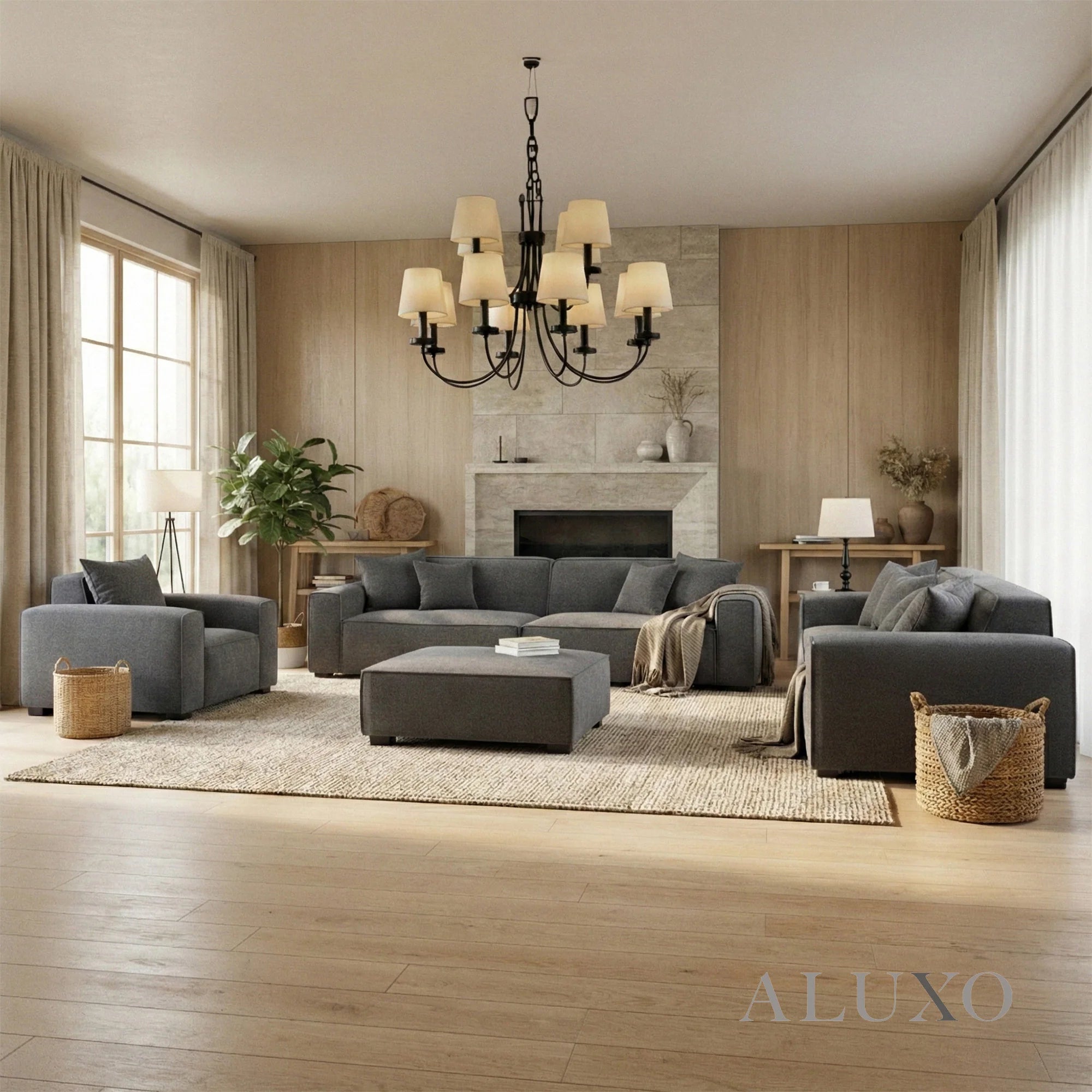 Aluxo Crawford Charcoal Grey Boucle Sofa | 4 Seater