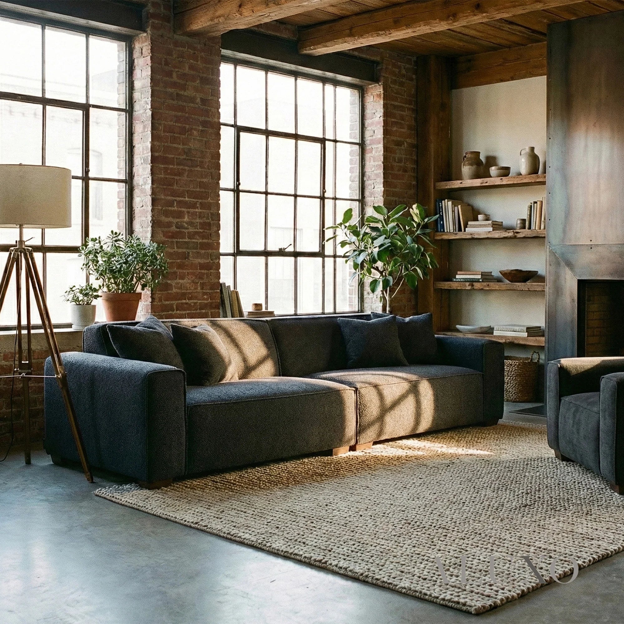 Aluxo Crawford Midnight Black Boucle Sofa | 4 Seater