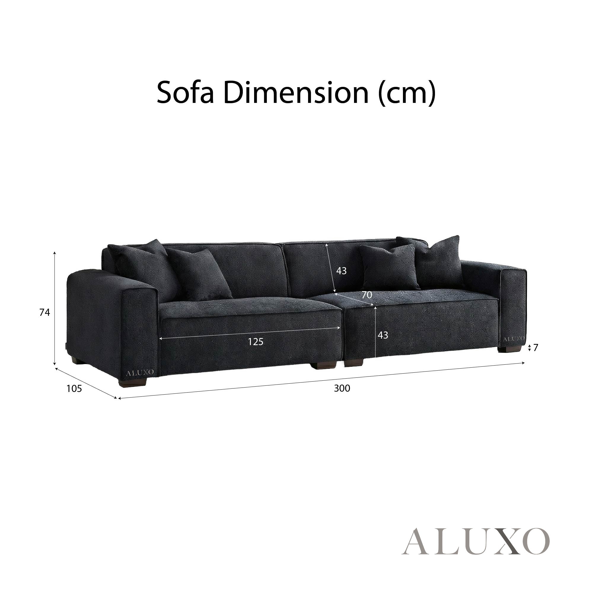 Aluxo Crawford Midnight Black Boucle Sofa | 4 Seater