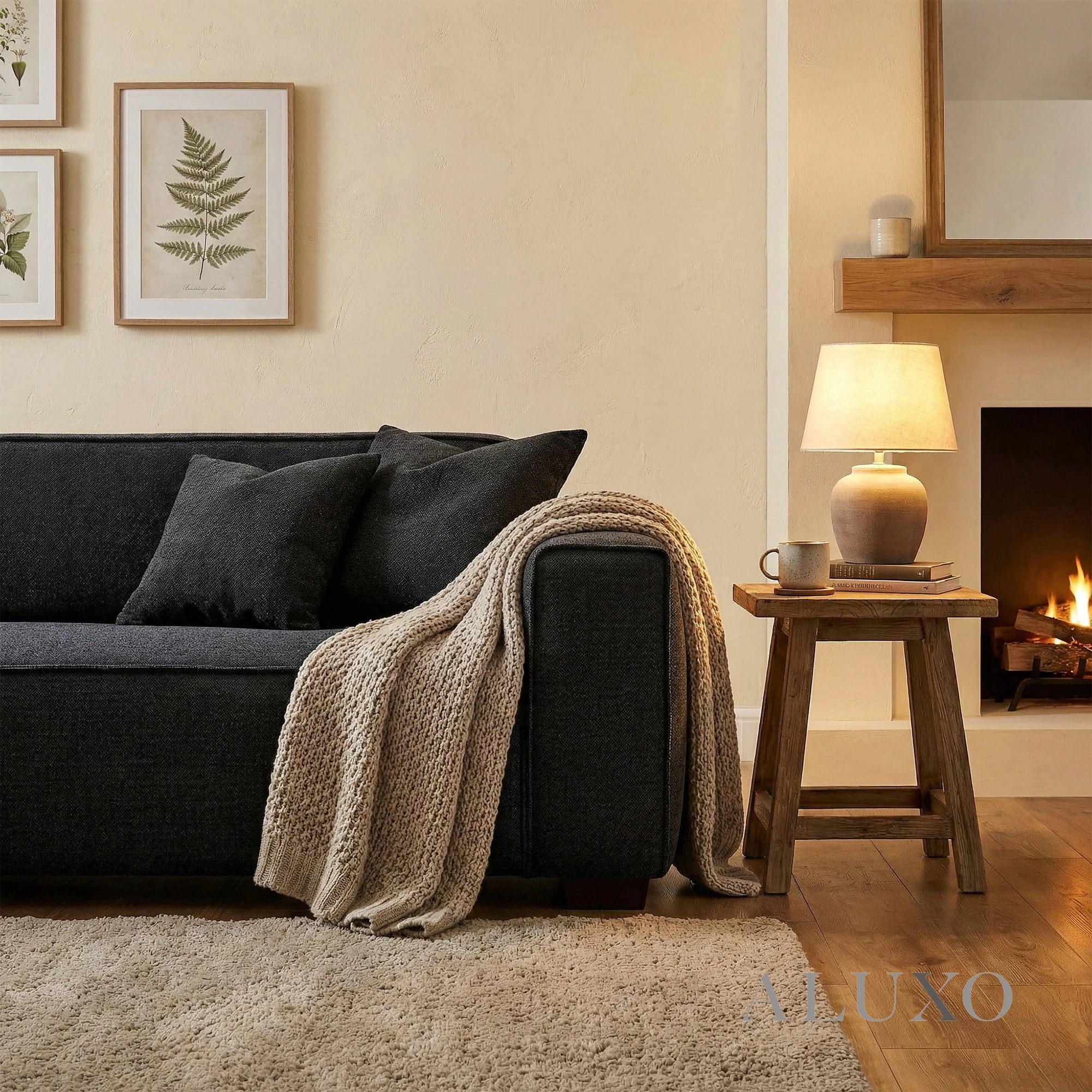 Aluxo Crawford Midnight Black Boucle Sofa | 4 Seater