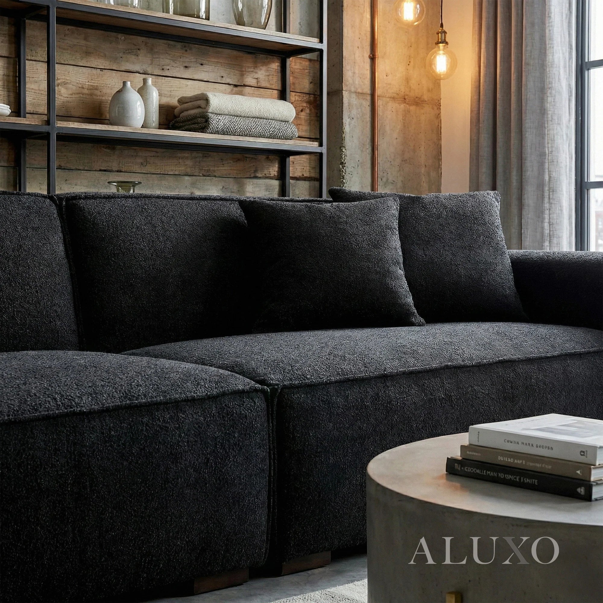 Aluxo Crawford Midnight Black Boucle Sofa | 4 Seater