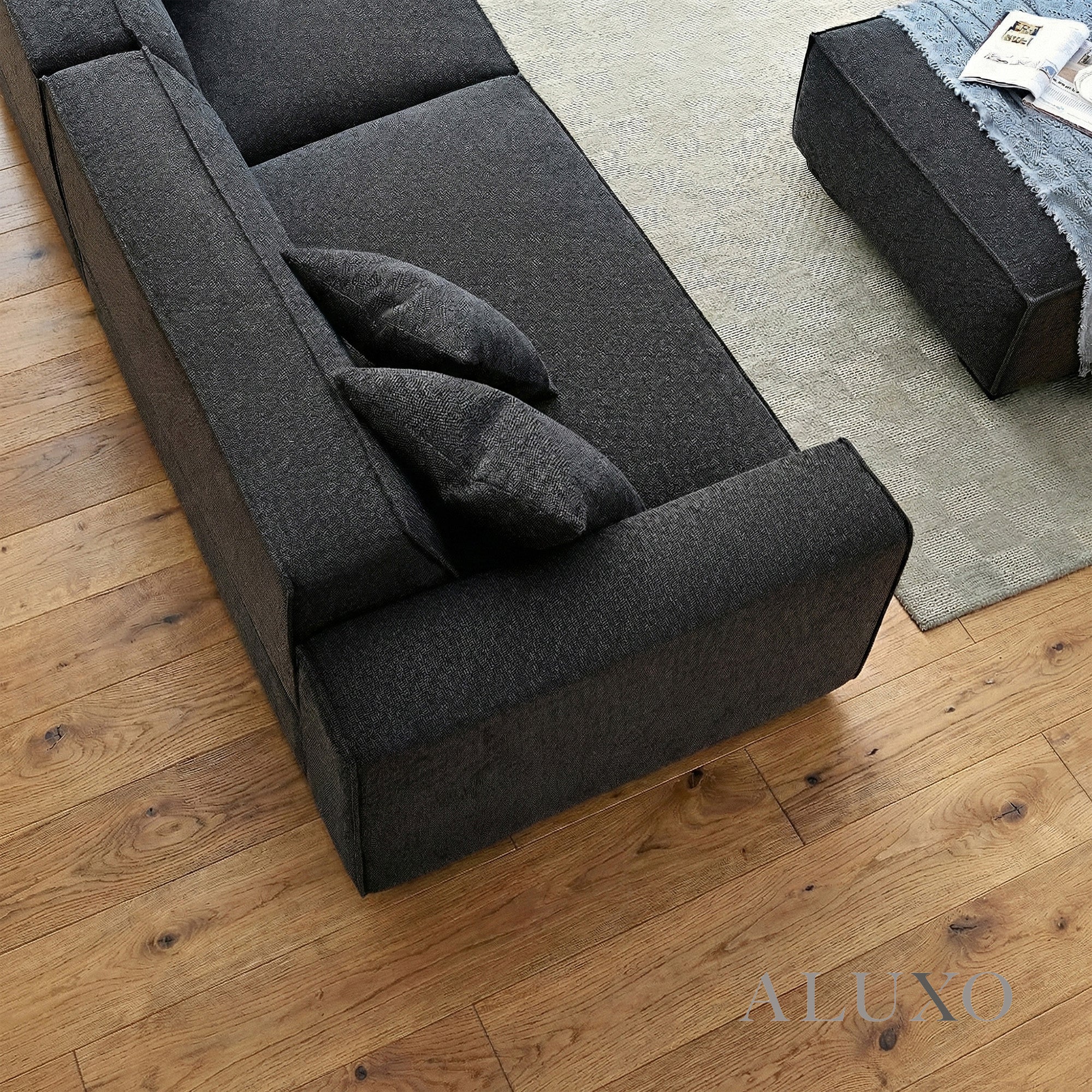 Aluxo Crawford Midnight Black Boucle Sofa | 4 Seater