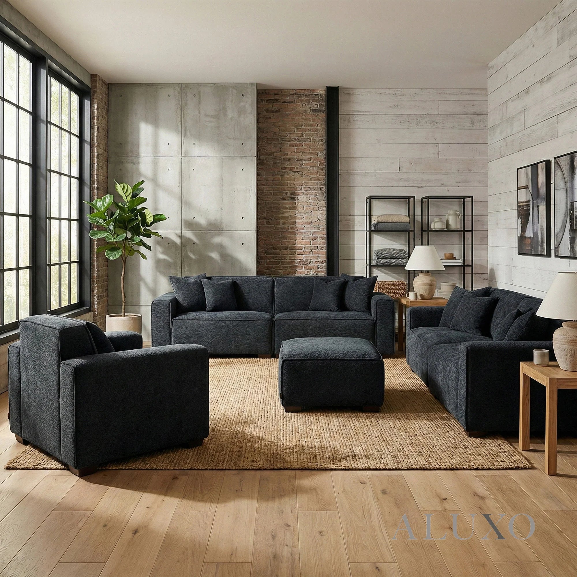 Aluxo Crawford Midnight Black Boucle Sofa | 4 Seater